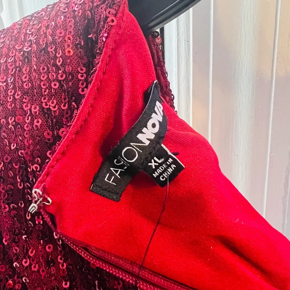 FASHION NOVA Burgundy Sequin Mini Dress - Picture 9 of 17